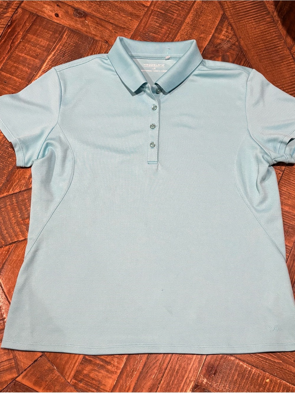 Maggie Lane Women's Pale Aqua Polo Button-Front Golf Shirt in size large